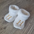 Chausson bébé mixte brodé personnalisé initiales en tissu Polaire alpine et finition fourrure - Oeko-Tex